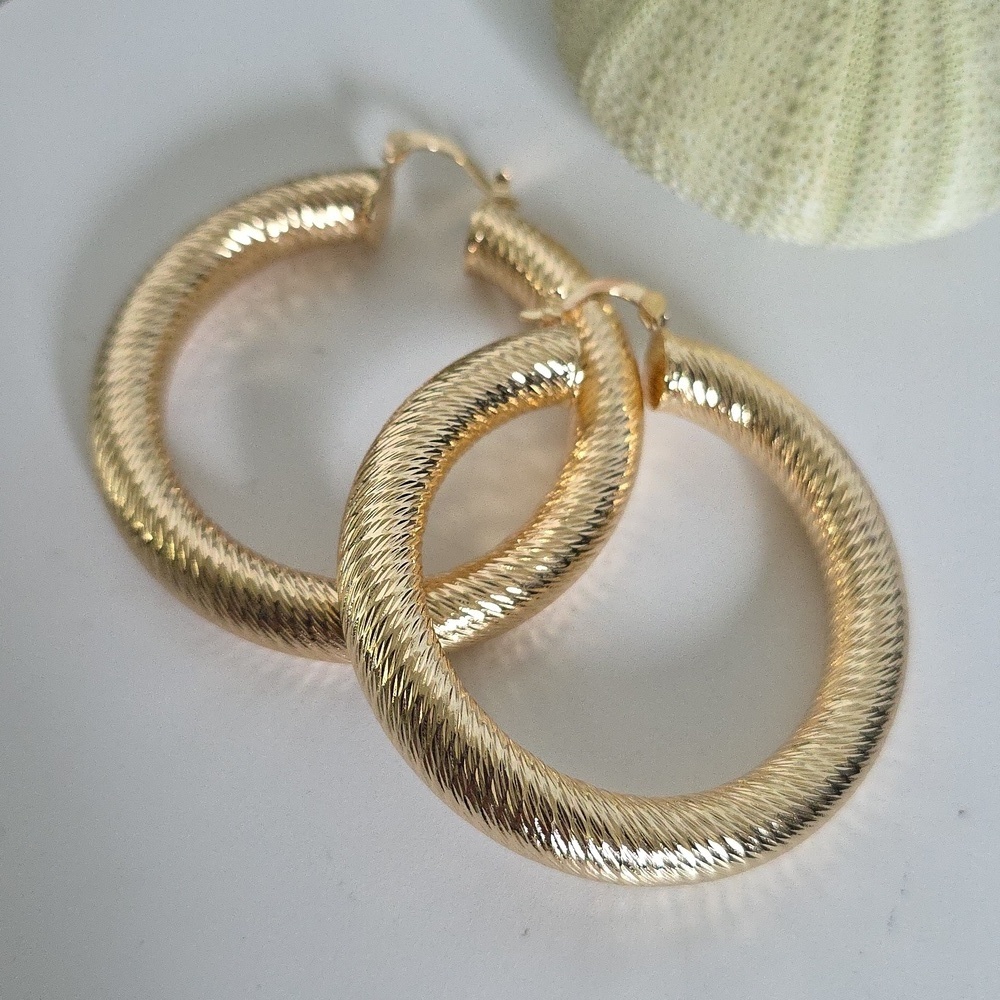 Gold Chunky Round Swirl Hoop Earrings